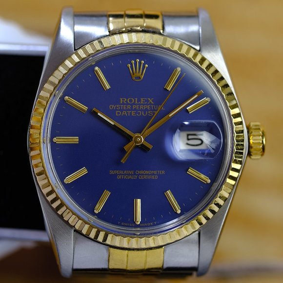 Rolex Men's Datejust 2tone 36mm Factory Blue Dial - Picture 2 of 10